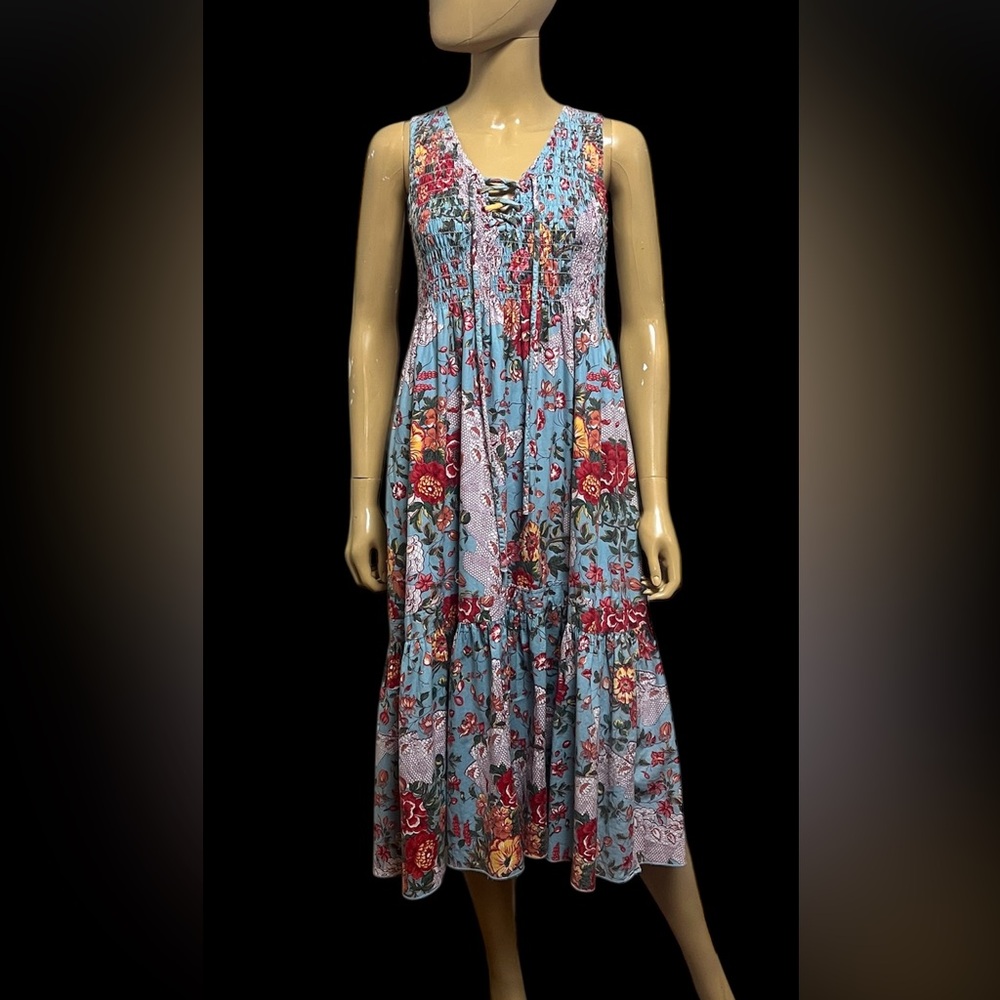 Vintage 80s Floral Print Midi Dress